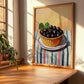 Blackcurrant – on Striped Tablecloth, Berries Painting, clean layout with no caption