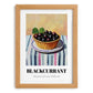 Blackcurrant – on Striped Tablecloth, Berries Painting, set in oak frame