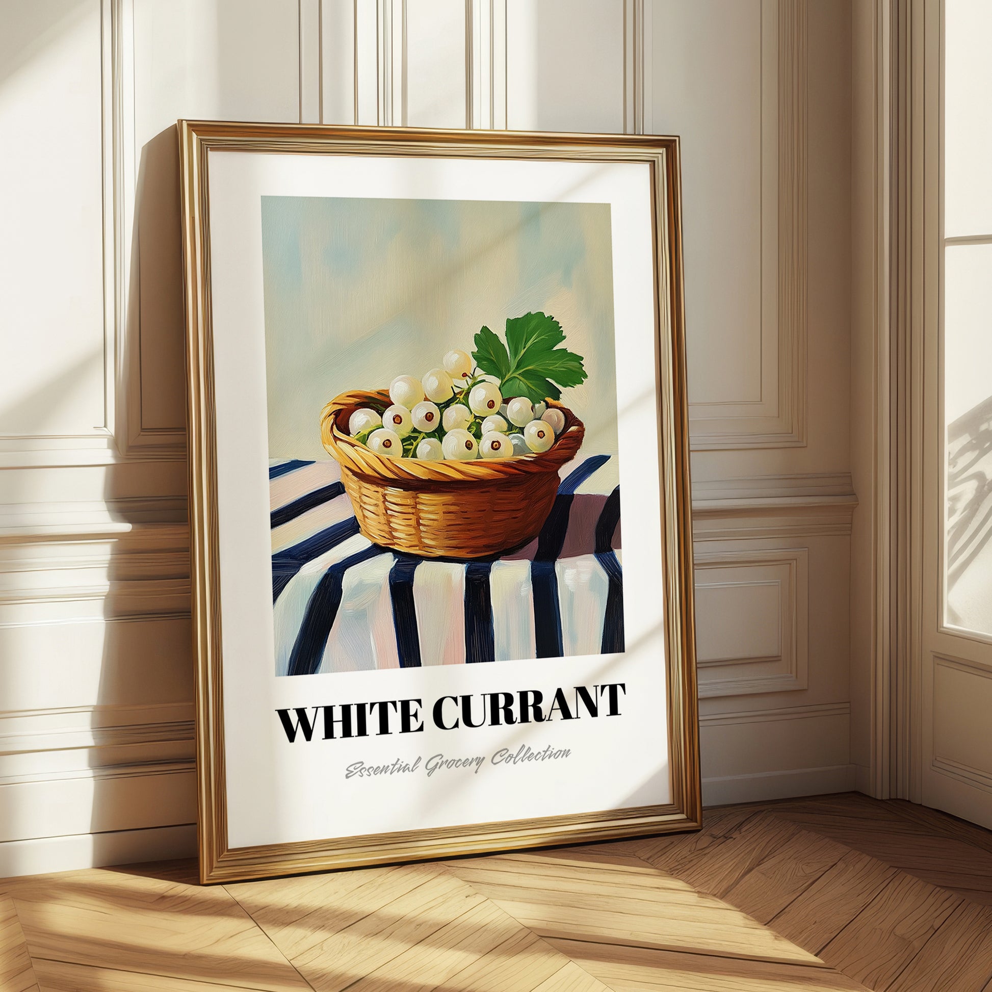 White Currant – on Striped Tablecloth, Berries Painting