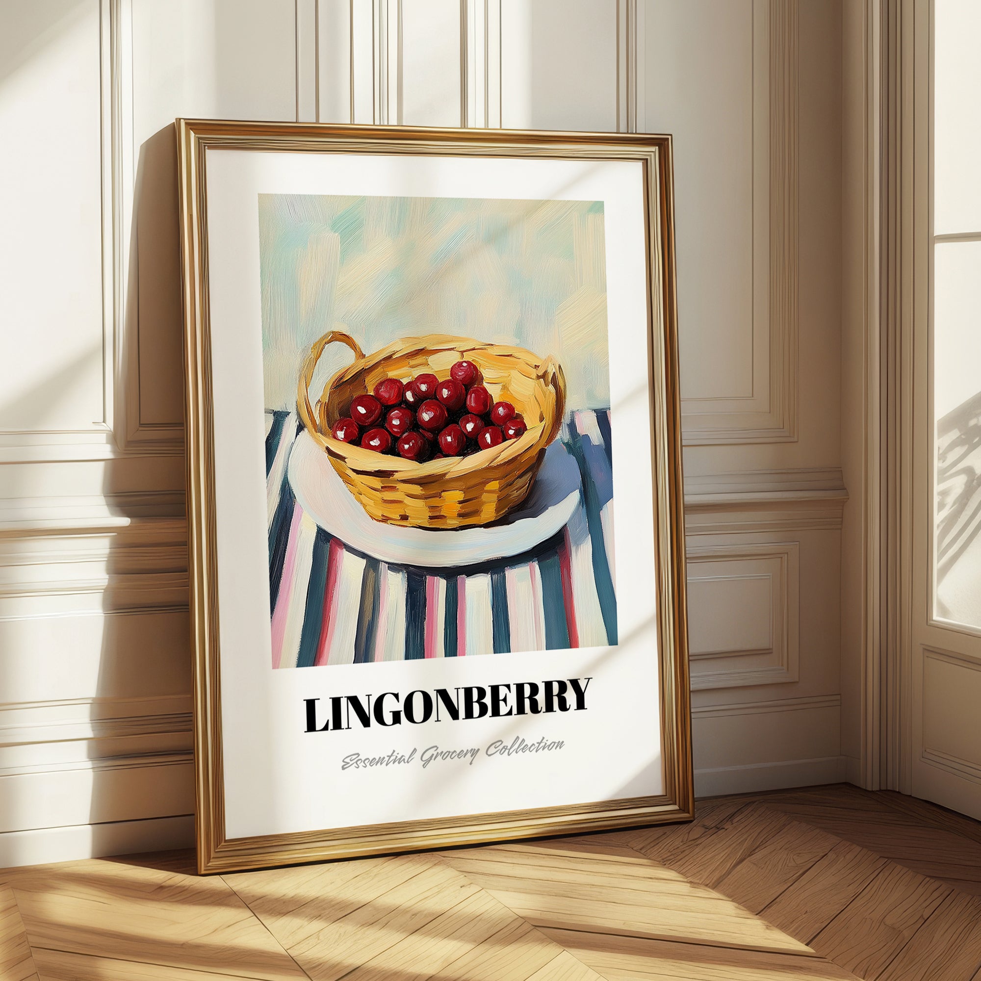 Lingonberry – on Striped Tablecloth, Berries Art