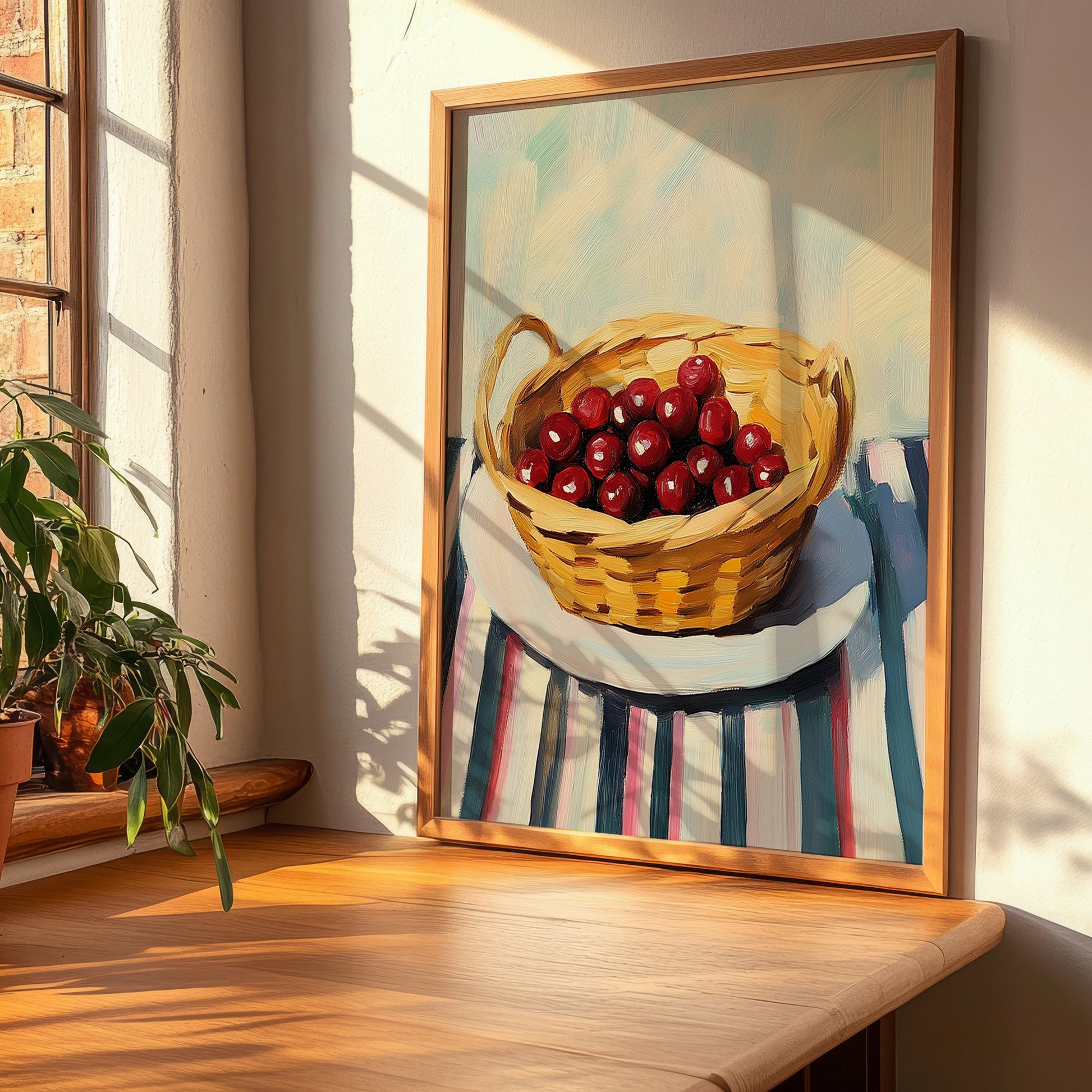 Lingonberry – on Striped Tablecloth, Berries Art, clean layout with no caption