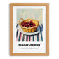 Lingonberry – on Striped Tablecloth, Berries Art, set in oak frame