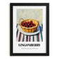 Lingonberry – on Striped Tablecloth, Berries Art, in sleek black frame