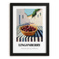 Lingonberry – White village Outdoor Café Scene, Berries Painting, in sleek black frame