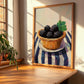 Boysenberry – on Striped Tablecloth, Berries Wall Decor, clean layout with no caption
