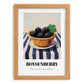 Boysenberry – on Striped Tablecloth, Berries Wall Decor, set in oak frame