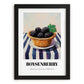 Boysenberry – on Striped Tablecloth, Berries Wall Decor, in sleek black frame
