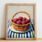 Loganberry – on Striped Tablecloth, Berries Painting, no-text version framed in wood