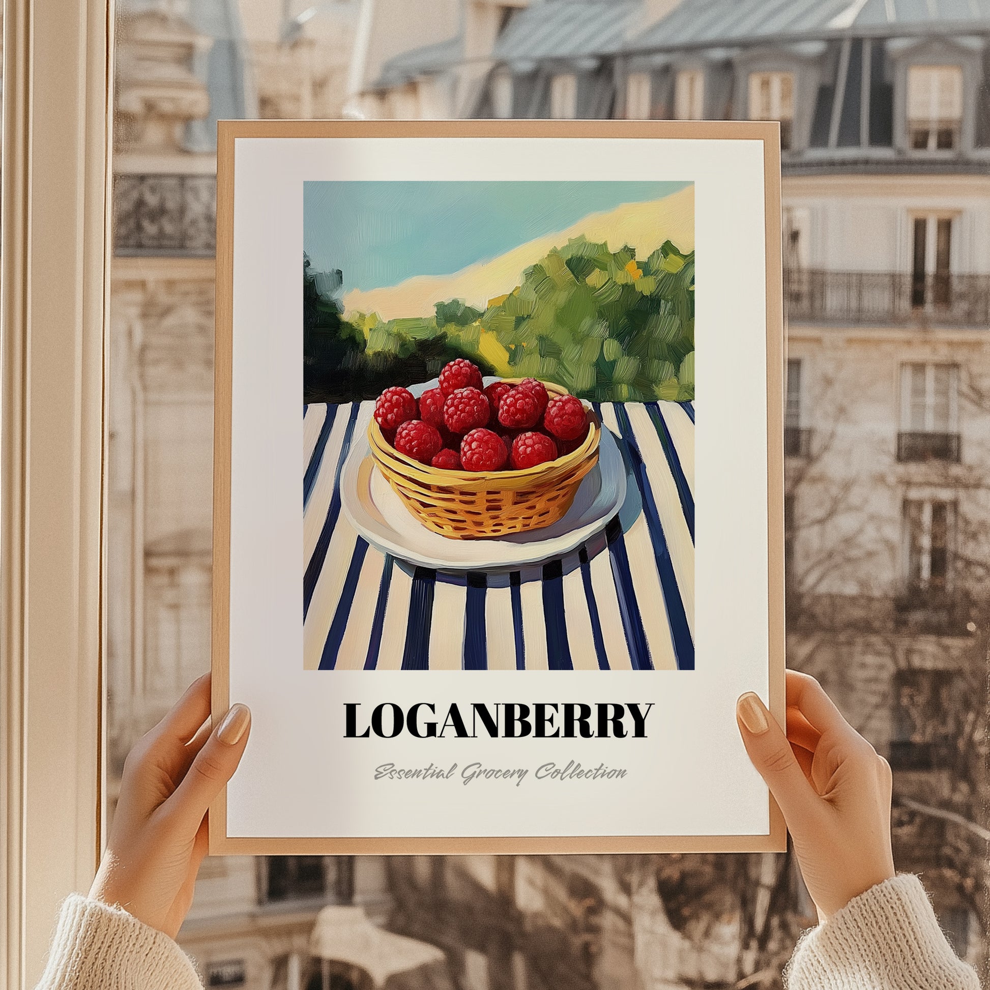 Loganberry – Green Valley Landscape, Berries Wall Decor, styled in a charming Paris street view