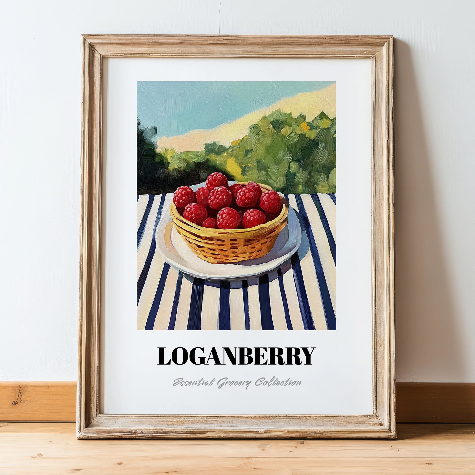 Loganberry – Green Valley Landscape, Berries Wall Decor, in wooden frame leaning on the floor