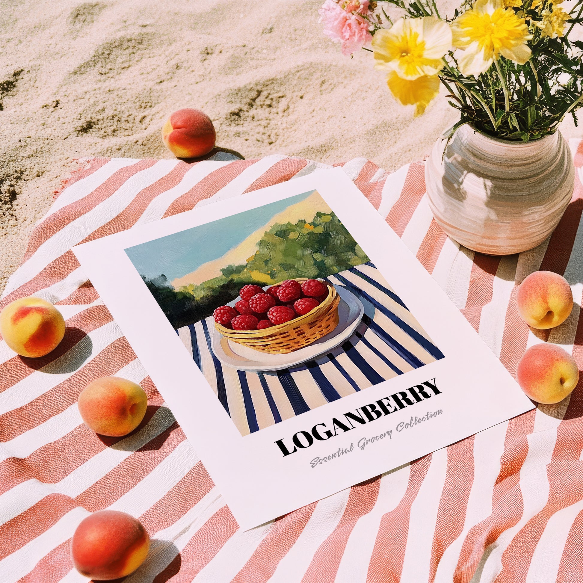 Loganberry – Green Valley Landscape, Berries Wall Decor, unframed on coastal sand