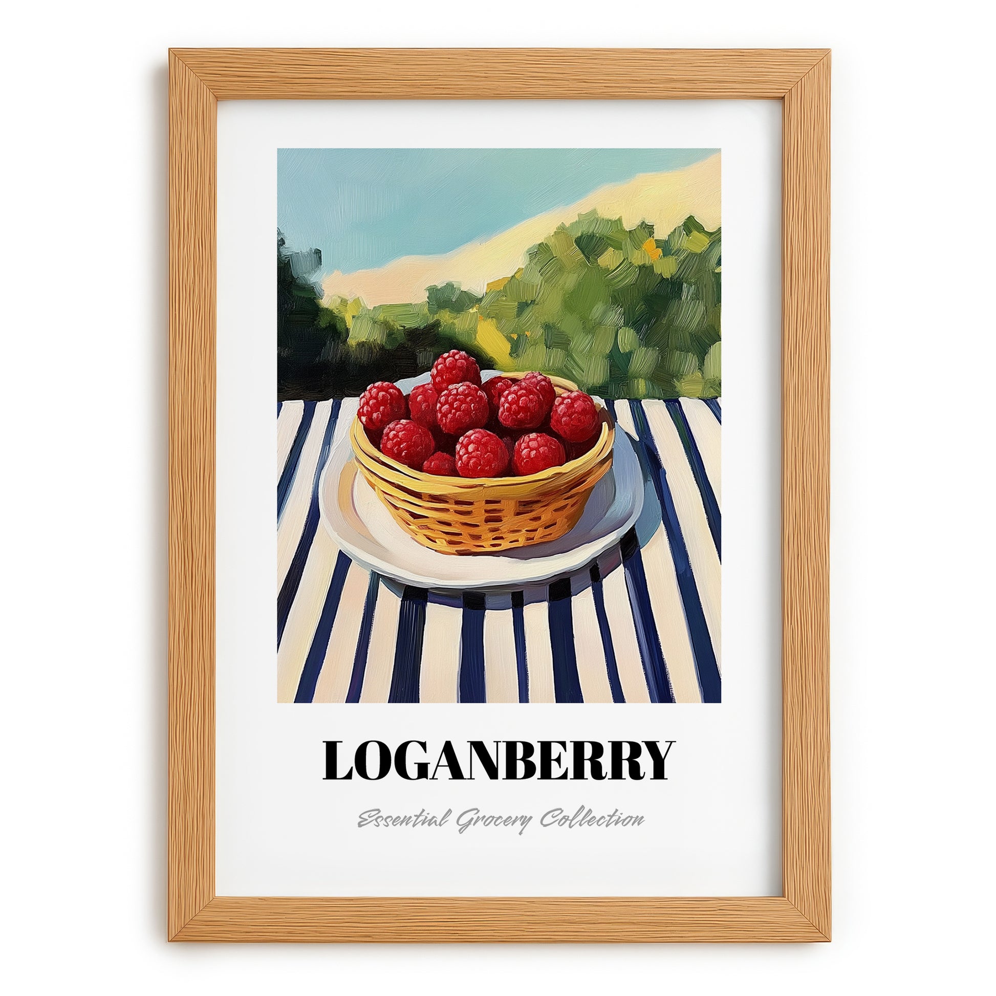 Loganberry – Green Valley Landscape, Berries Wall Decor, set in oak frame