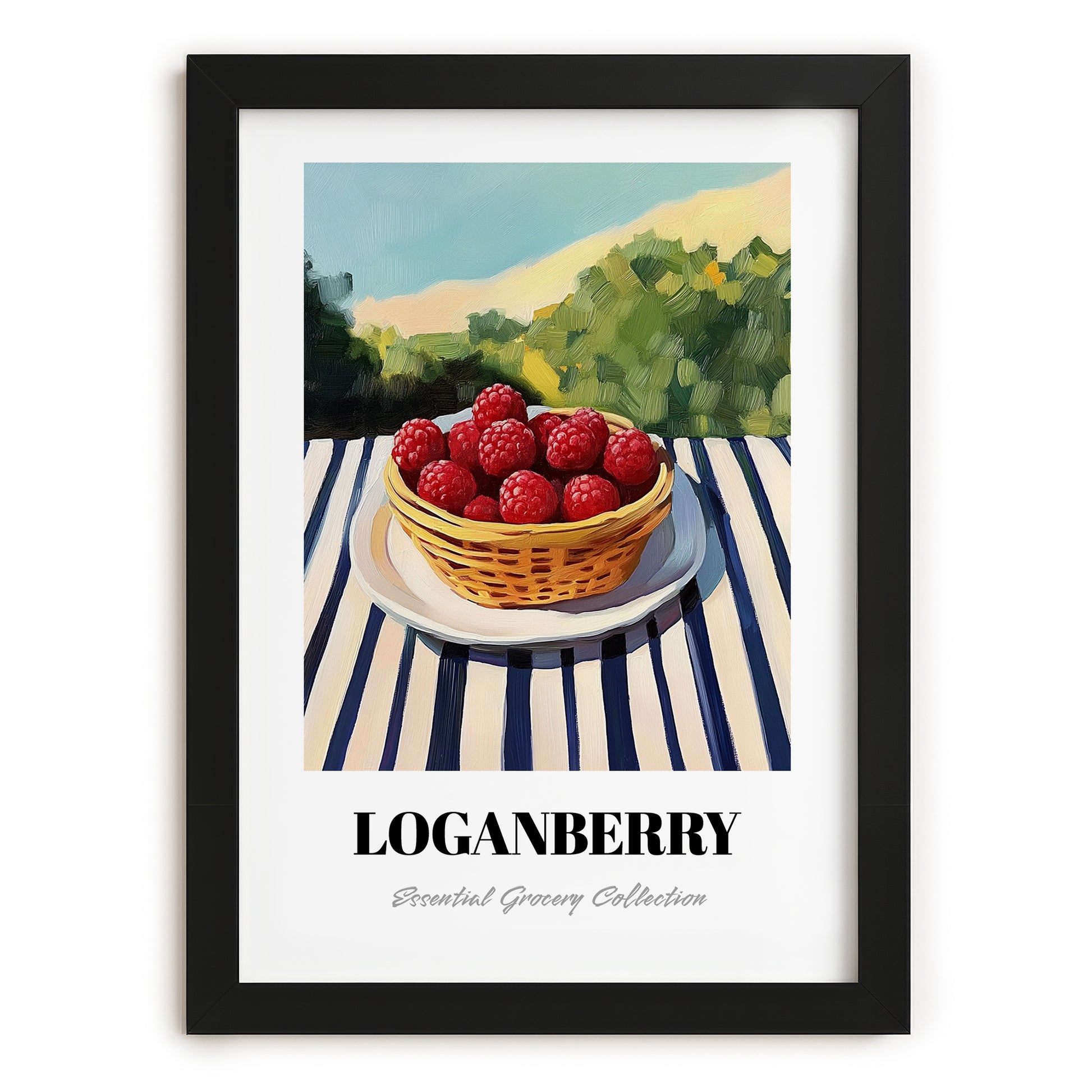 Loganberry – Green Valley Landscape, Berries Wall Decor, in sleek black frame