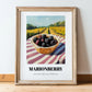 Marionberry – Valley Café Scene, Berries Art, in wooden frame leaning on the floor