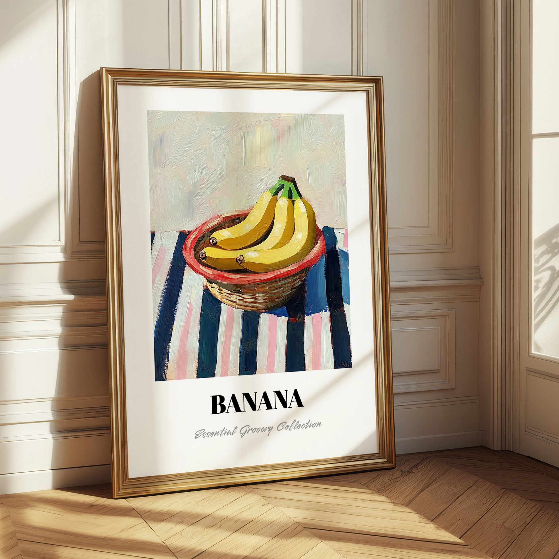 Banana – on Striped Tablecloth, Fruit Wall Decor