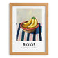 Banana – on Striped Tablecloth, Fruit Wall Decor, set in oak frame