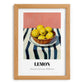 Lemon – on Striped Tablecloth, Fruit Painting, set in oak frame