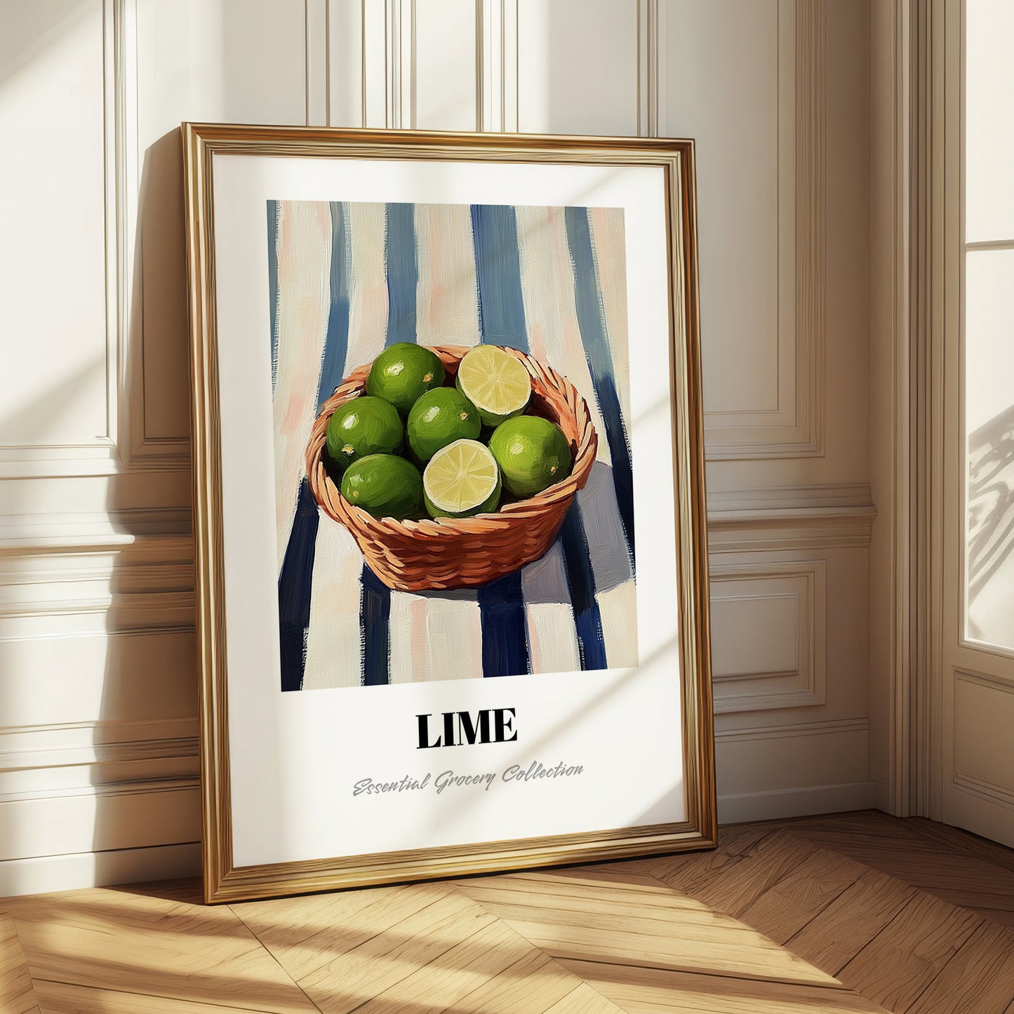 Lime – on Striped Tablecloth, Fruit Painting