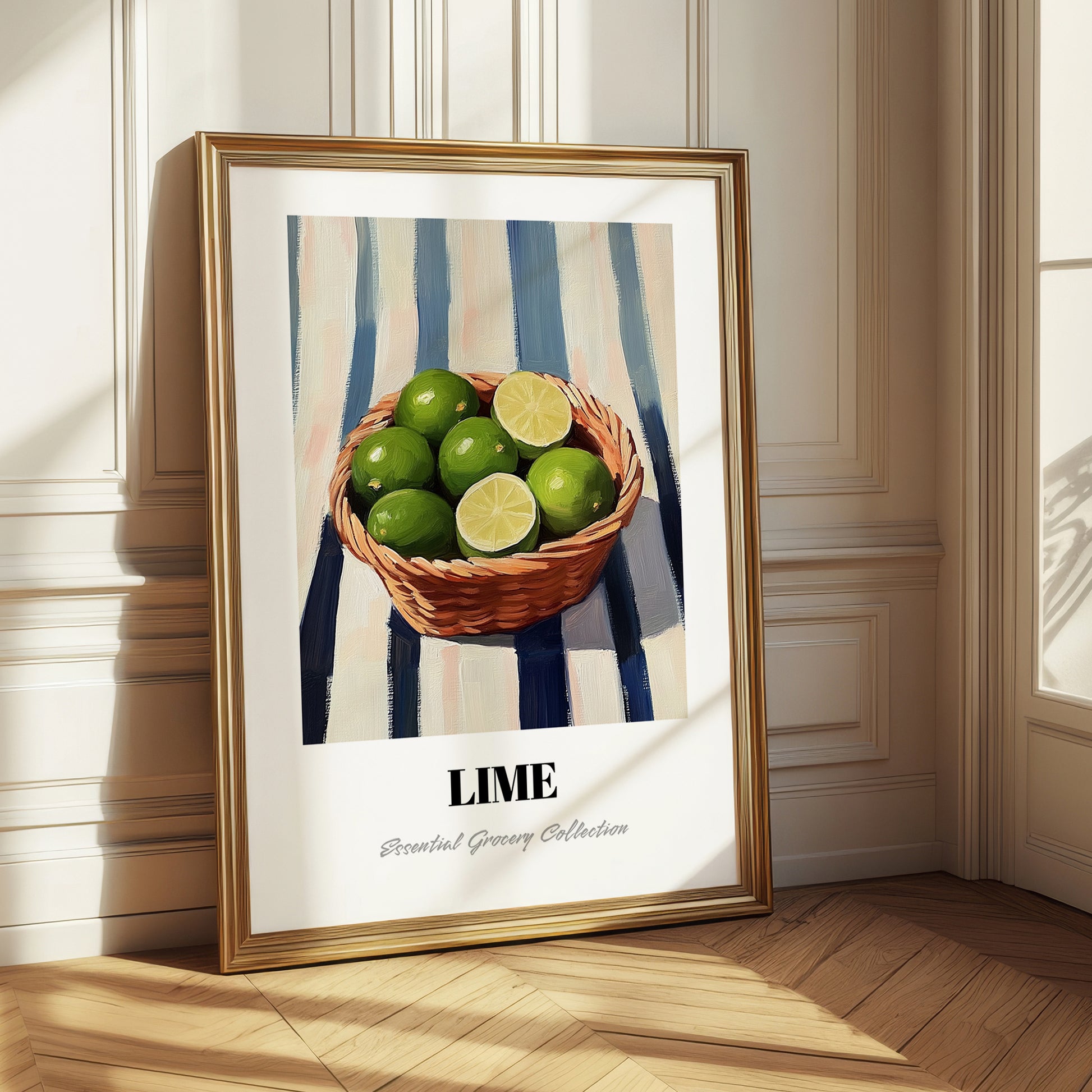 Lime – on Striped Tablecloth, Fruit Painting