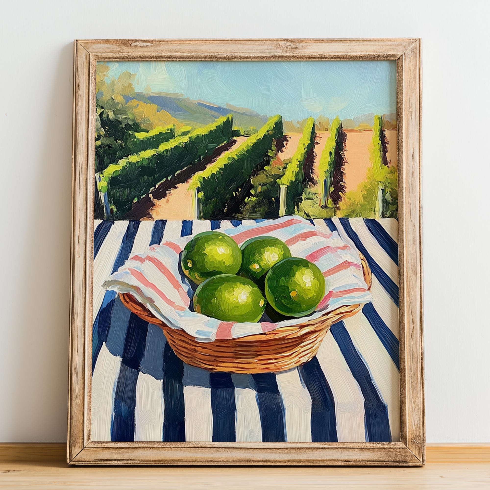 Lime – Green Valley Landscape, Fruit Poster, no-text version framed in wood