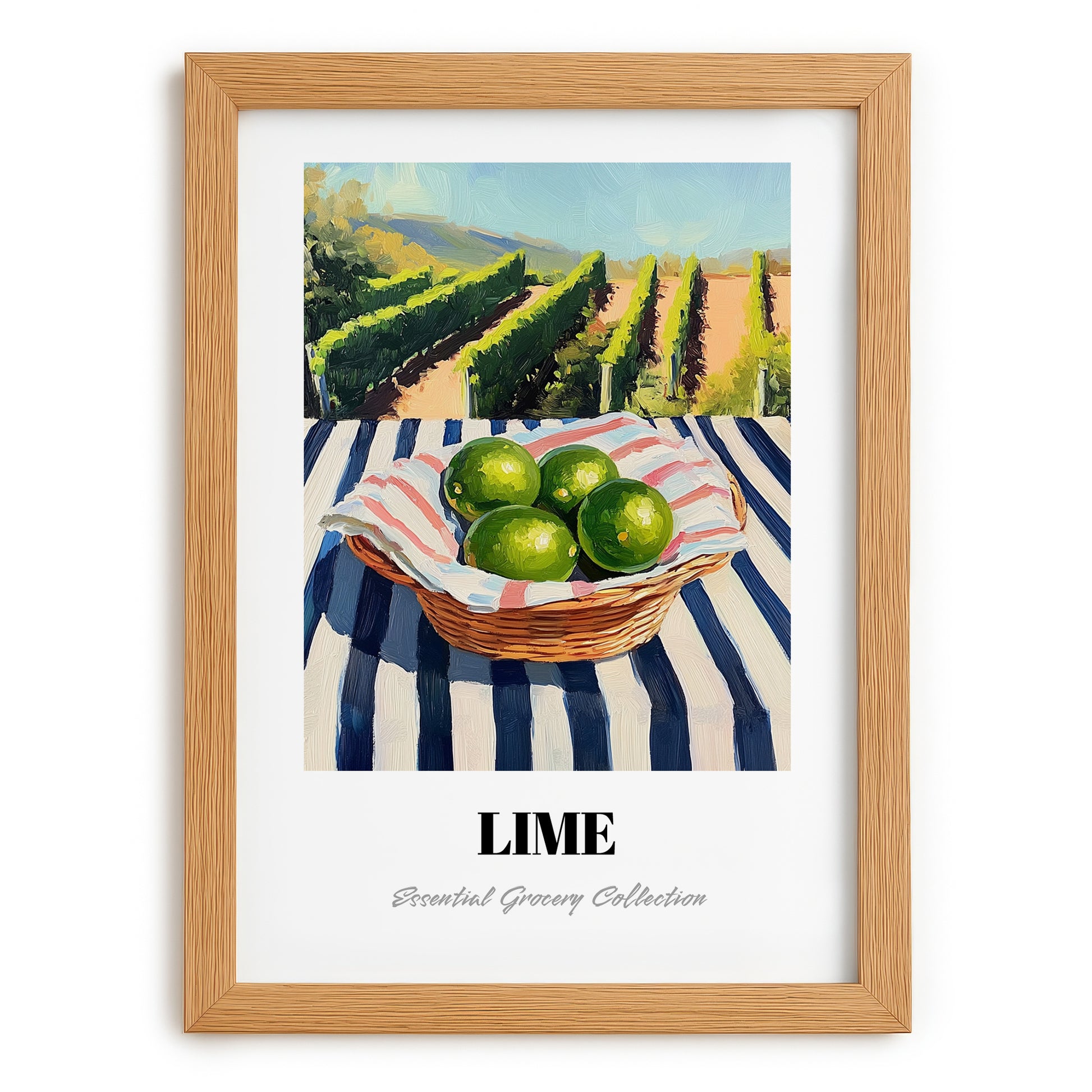 Lime – Green Valley Landscape, Fruit Poster, set in oak frame