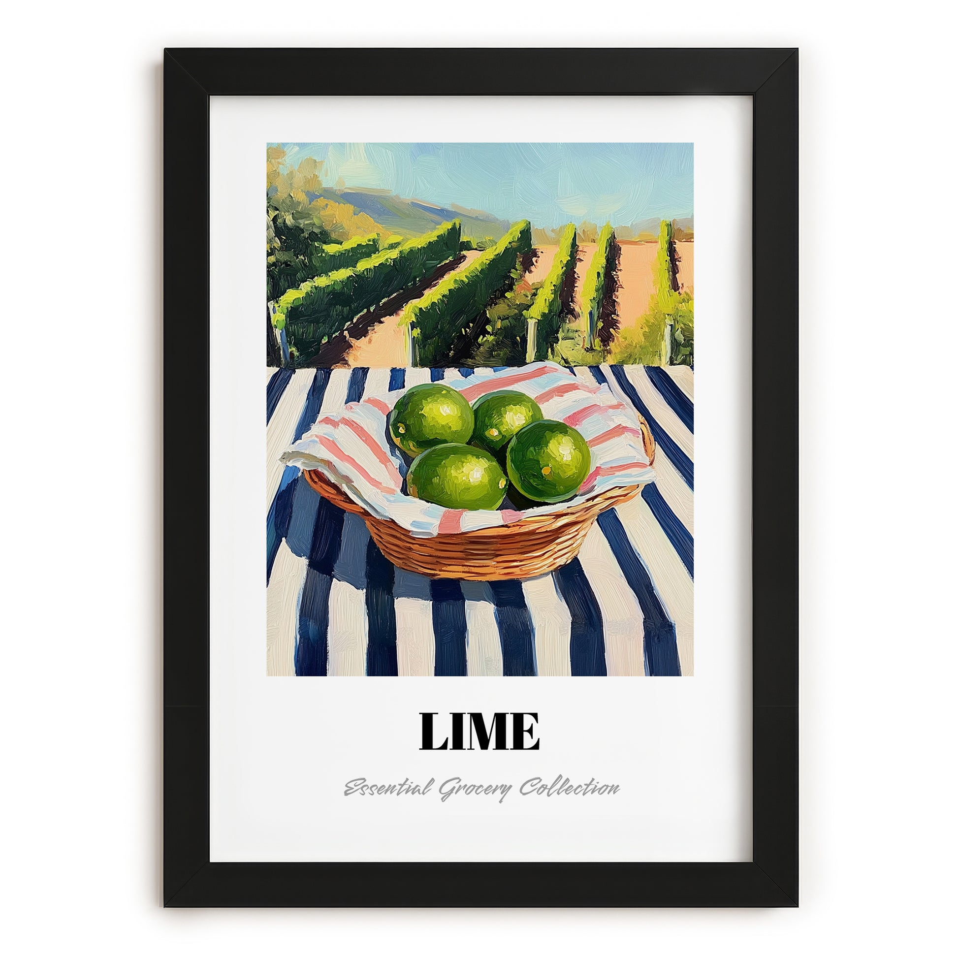 Lime – Green Valley Landscape, Fruit Poster, in sleek black frame