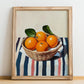 Mandarin – on Striped Tablecloth, Fruit Still Life, no-text version framed in wood