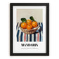 Mandarin – on Striped Tablecloth, Fruit Still Life, in sleek black frame
