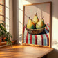 Pear – on Striped Tablecloth, Fruit Wall Decor, clean layout with no caption
