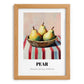Pear – on Striped Tablecloth, Fruit Wall Decor, set in oak frame