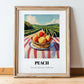 Peach – Valley Café Scene, Fruit Wall Decor, in wooden frame leaning on the floor