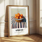 Apricot – on Striped Tablecloth, Fruit Illustration