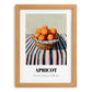 Apricot – on Striped Tablecloth, Fruit Illustration, set in oak frame