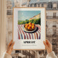 Apricot – Valley Café Scene, Fruit Poster, styled in a charming Paris street view