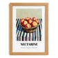 Nectarine – on Striped Tablecloth, Fruit Illustration, set in oak frame