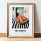 Nectarine – White village Urban Café Scene, Fruit Still Life, in wooden frame leaning on the floor