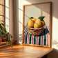 Mango – on Striped Tablecloth, Fruit Painting, clean layout with no caption