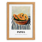 Papaya – on Striped Tablecloth, Fruit Still Life, set in oak frame