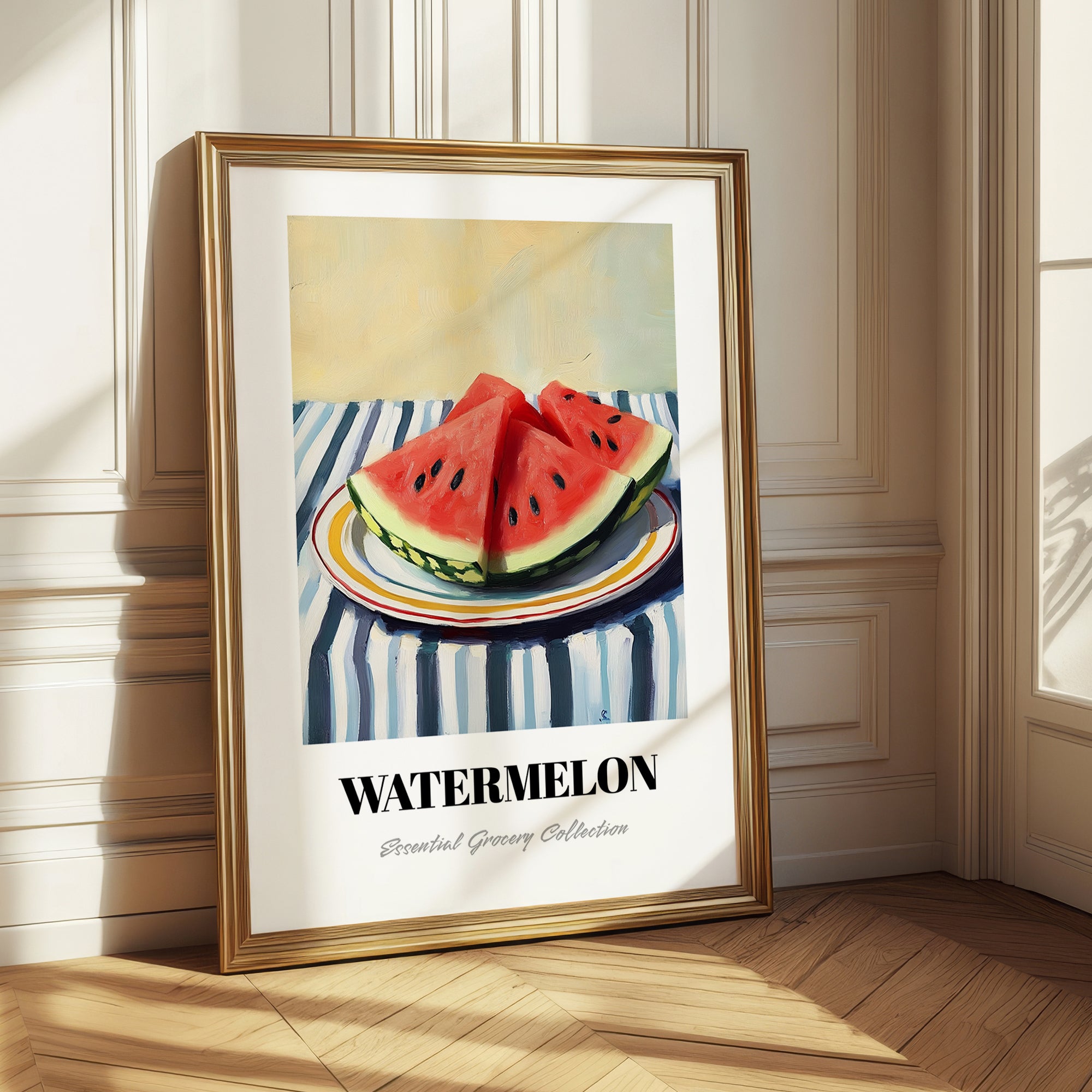 Watermelon – on Striped Tablecloth, Fruit Wall Decor