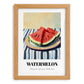 Watermelon – on Striped Tablecloth, Fruit Wall Decor, set in oak frame