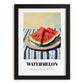 Watermelon – on Striped Tablecloth, Fruit Wall Decor, in sleek black frame