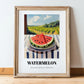 Watermelon – Green Valley Landscape, Fruit Still Life, in wooden frame leaning on the floor