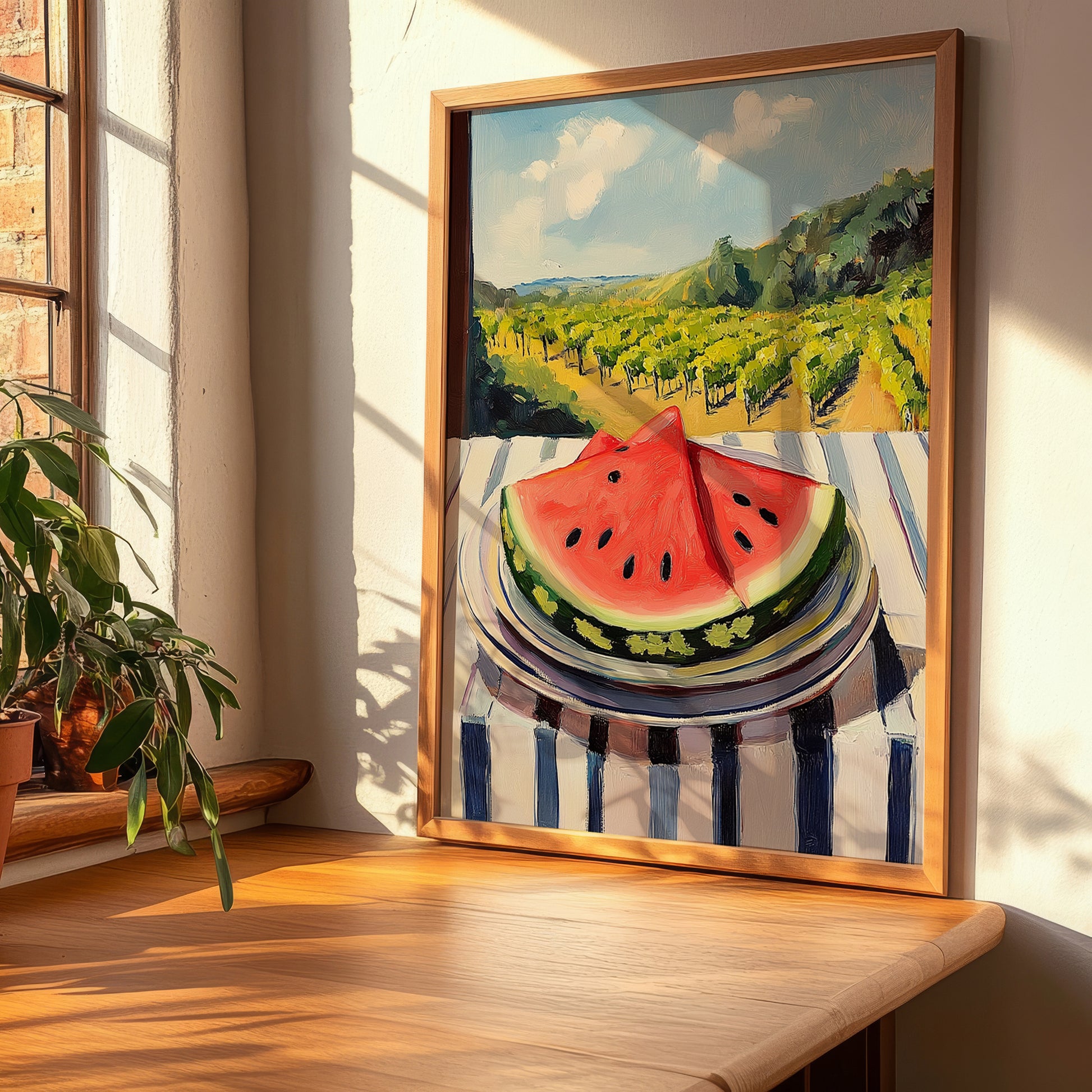 Watermelon – Green Valley Landscape, Fruit Still Life, clean layout with no caption