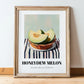Honeydew Melon – on Striped Tablecloth, Fruit Wall Decor, in wooden frame leaning on the floor