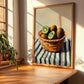 Kiwi – on Striped Tablecloth, Fruit Illustration, clean layout with no caption