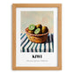 Kiwi – on Striped Tablecloth, Fruit Illustration, set in oak frame