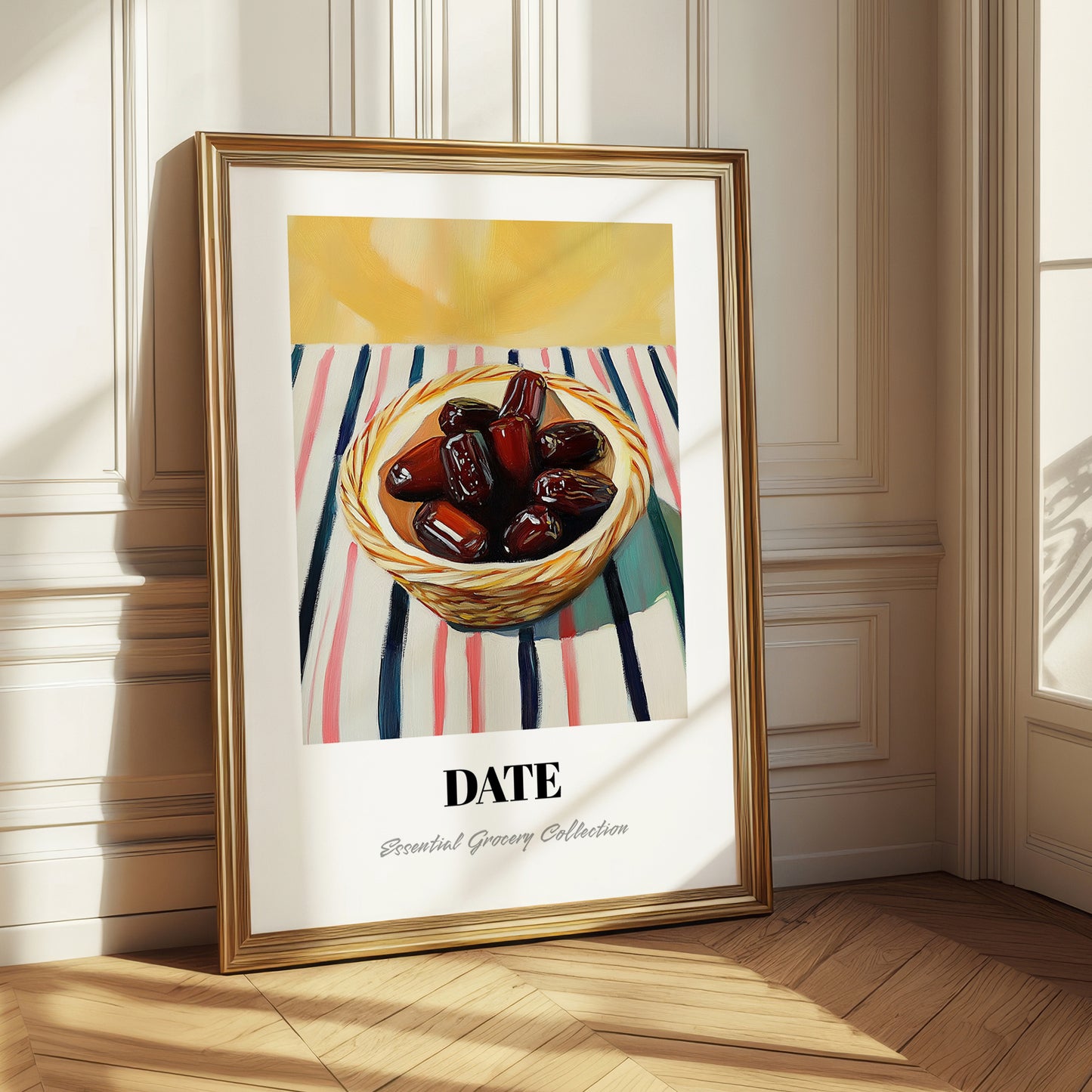 Date – on Striped Tablecloth, Fruit Print