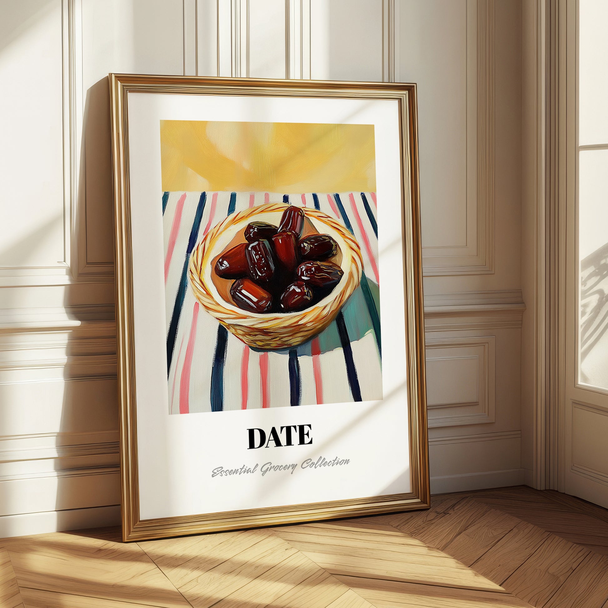 Date – on Striped Tablecloth, Fruit Print