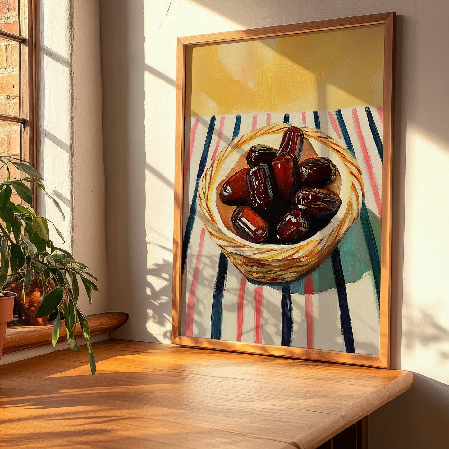 Date – on Striped Tablecloth, Fruit Print, clean layout with no caption