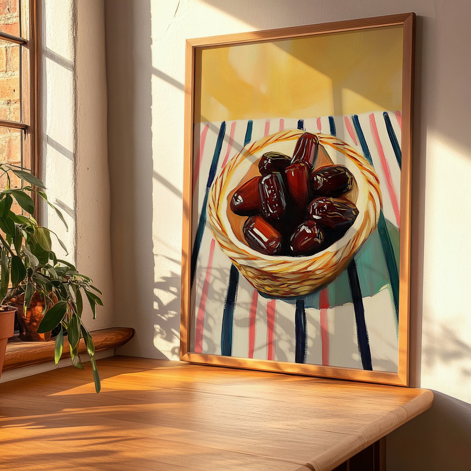 Date – on Striped Tablecloth, Fruit Print, clean layout with no caption
